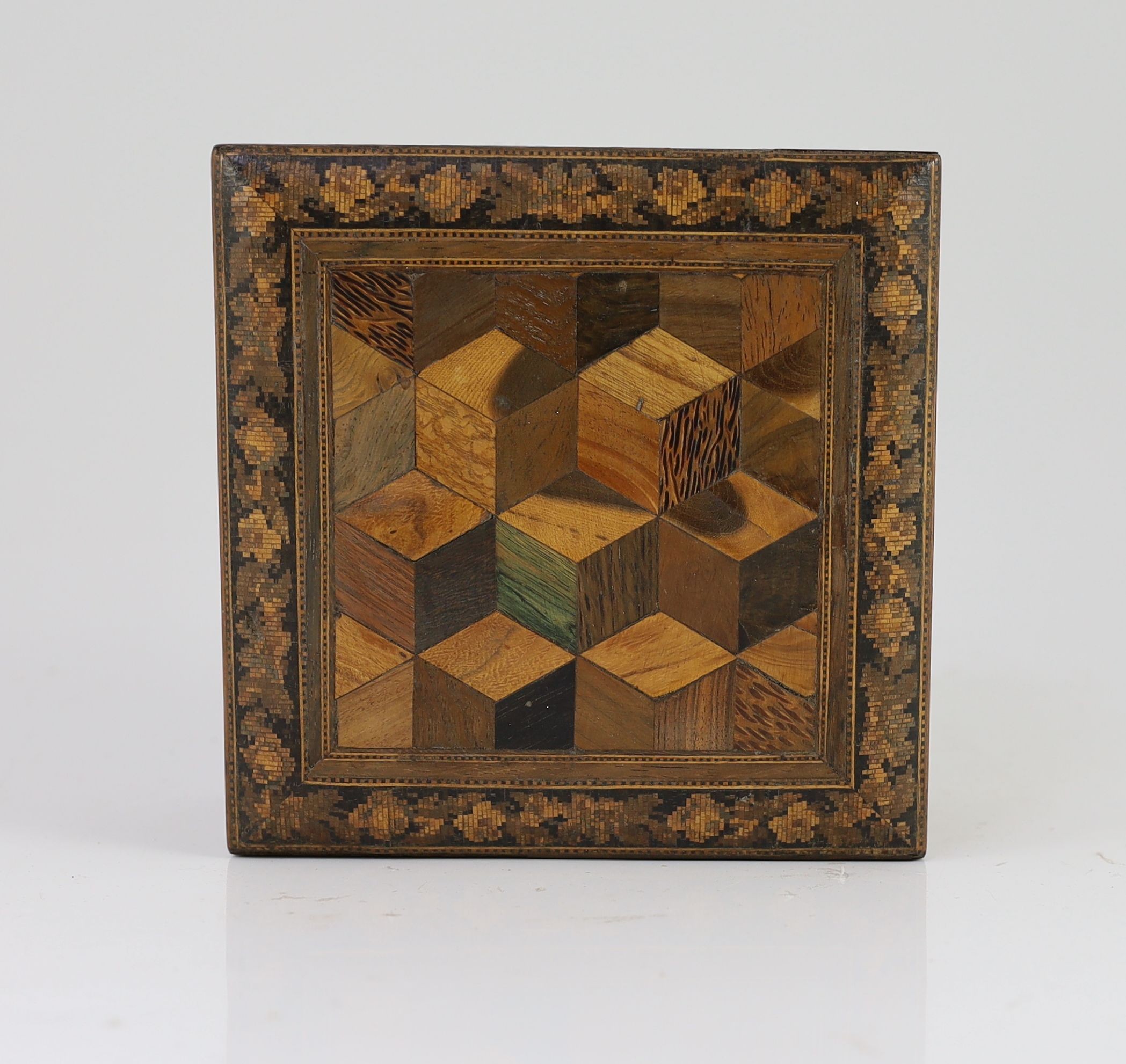 A 19th century rosewood and Tunbridgeware box, 15.5cm